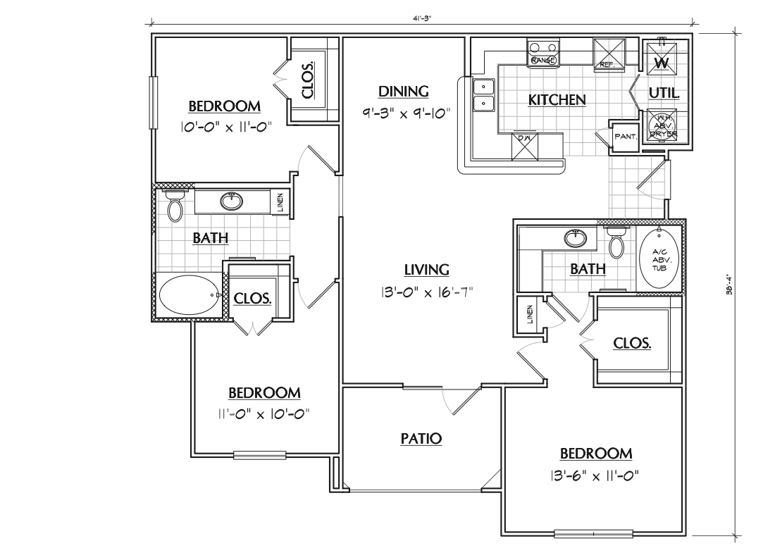 Floor Plan C1 has 1304swft Floor Plan: C1 3x2 1304